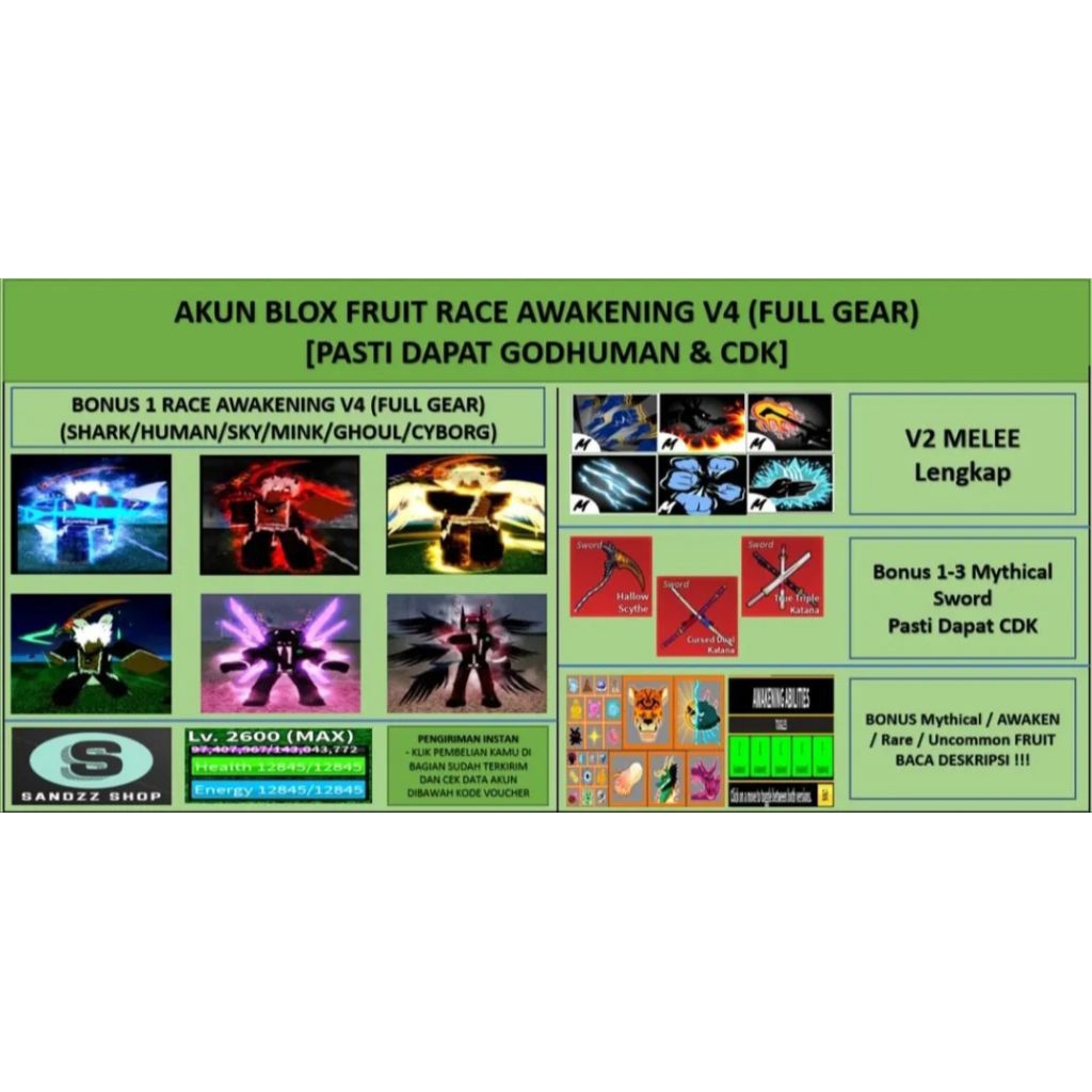 AKUN BLOX FRUIT RACE AWAKENING V4 T10 (FULL GEAR) [LEVEL MAX]