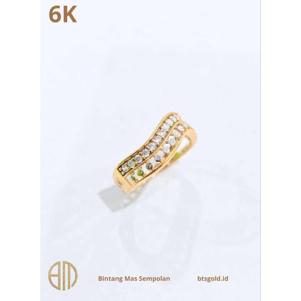 Cincin Gelombang Permata Putih Emas Asli