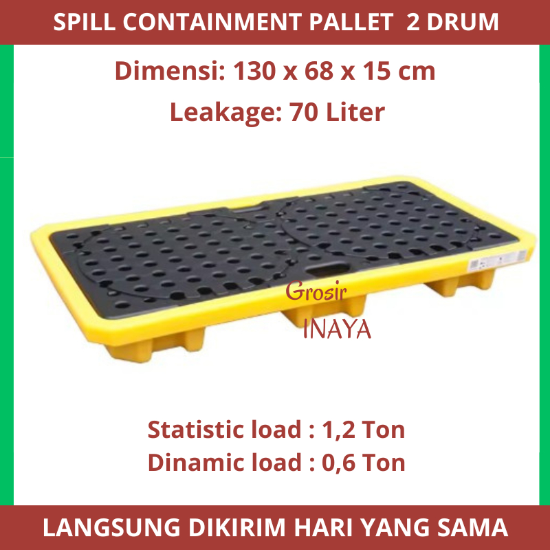 Spill Containment Pallet 2 Drum Palet Minyak Premium HDPE anti karat, anti korosi