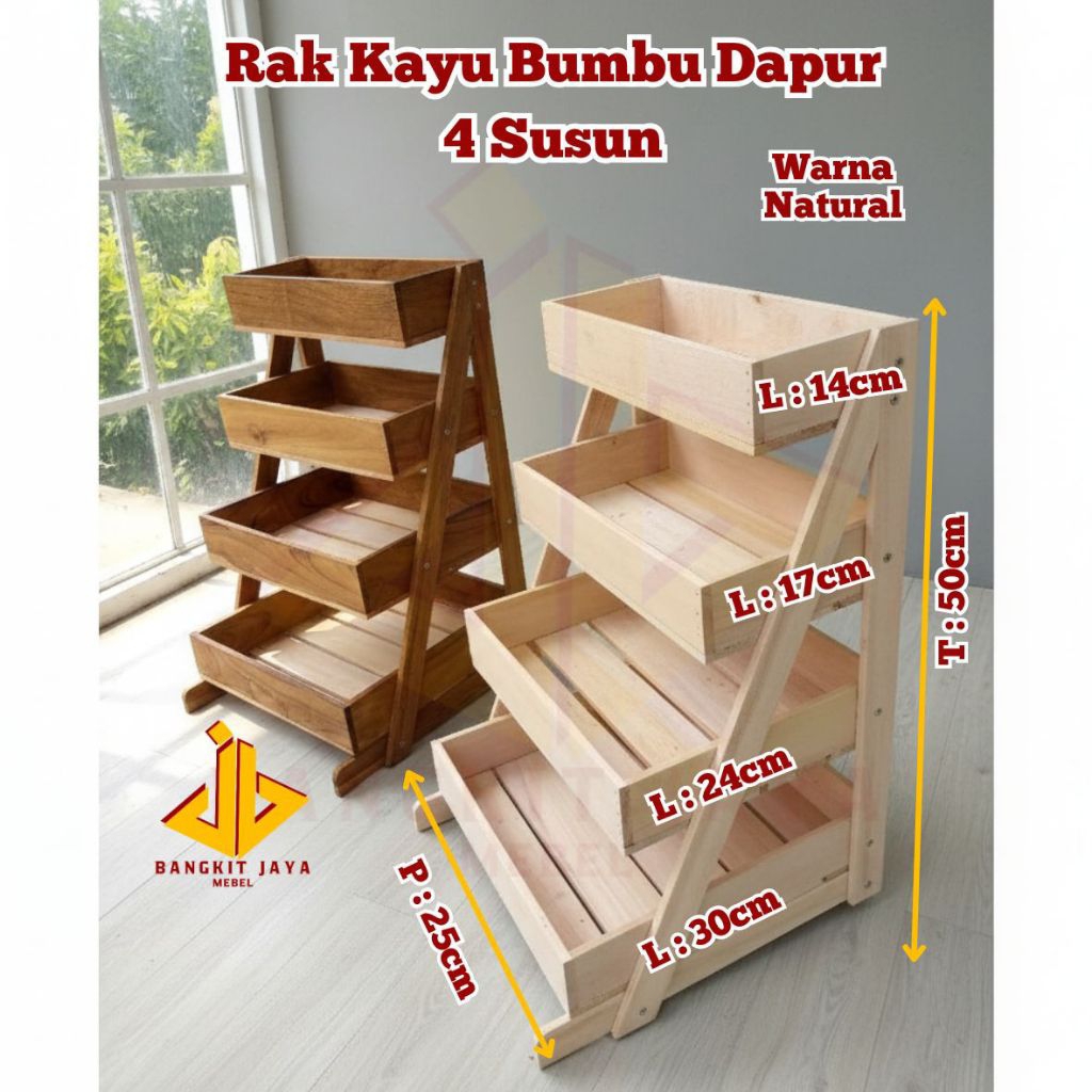 Rak Bumbu Kayu Susun 4 / Rak Bumbu Kayu Serbaguna / Rak Telur dan Bumbu