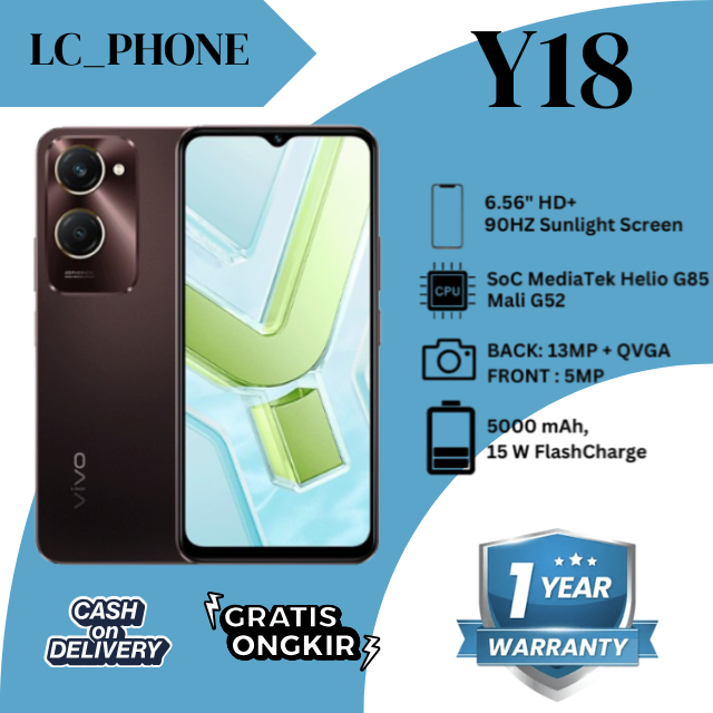 Vivo Y18 8/256 ANDROID SMARTPHONE NFC MURAH 99% BARU GARANSI 1TAHUN