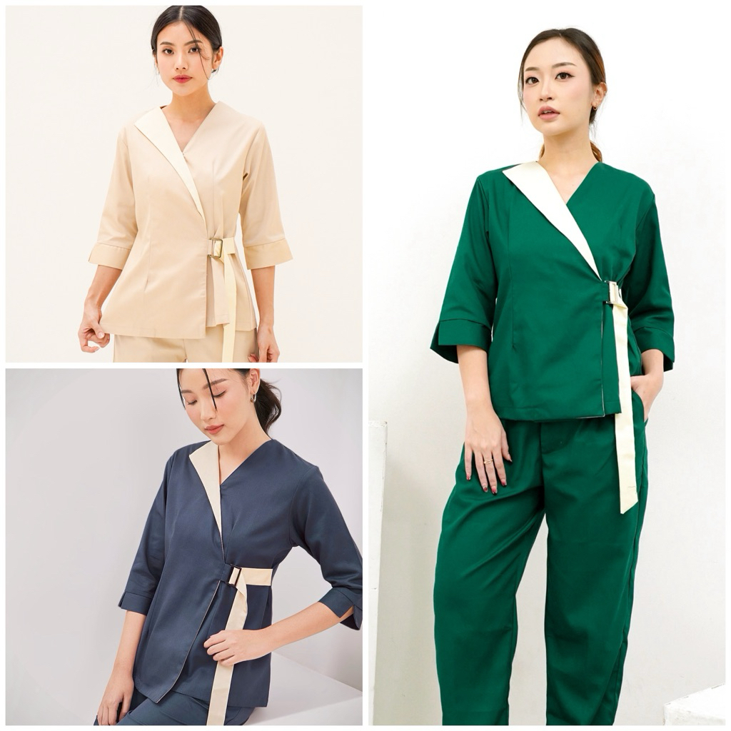 HEIDI Lengan 3/4 Uniform/Seragam terapis/klinik spa/ Seragam suster/ Nanny Uniform