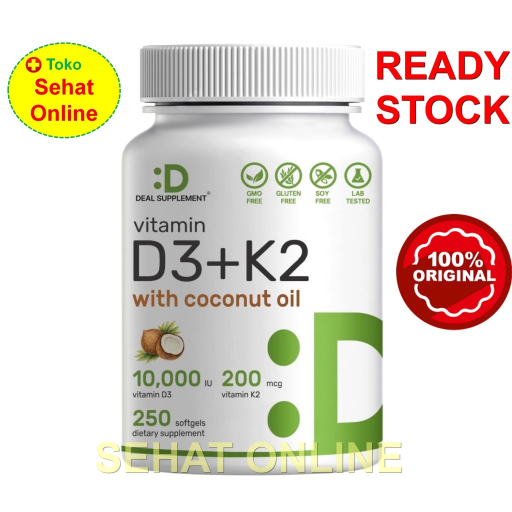 DEAL SUPPLEMENT Vitamin D3 5000 10000 IU + K2 MK7 100 200 mcg with VCO 250 Softgels