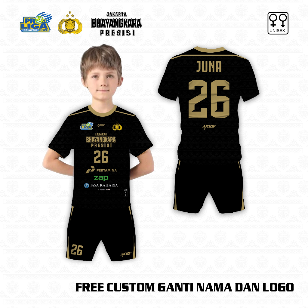 Setelan Baju Celana Anak Jersey Jakarta Proliga Bhayangkara Presisi 2026 Baju olahraga anak volleyba