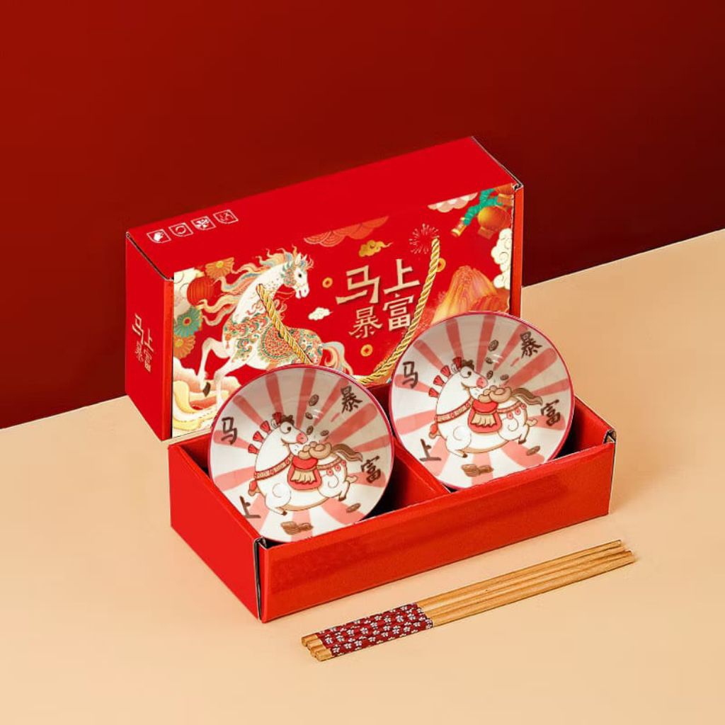 Hampers Imlek kuda mangkuk keramik set/Hampers Imlek/Hampers CNY