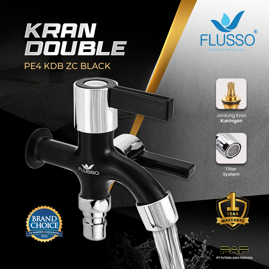 Flusso Kran Double Shower Keran Tembok Kran Air 1/2 inch Flusso 854 Black