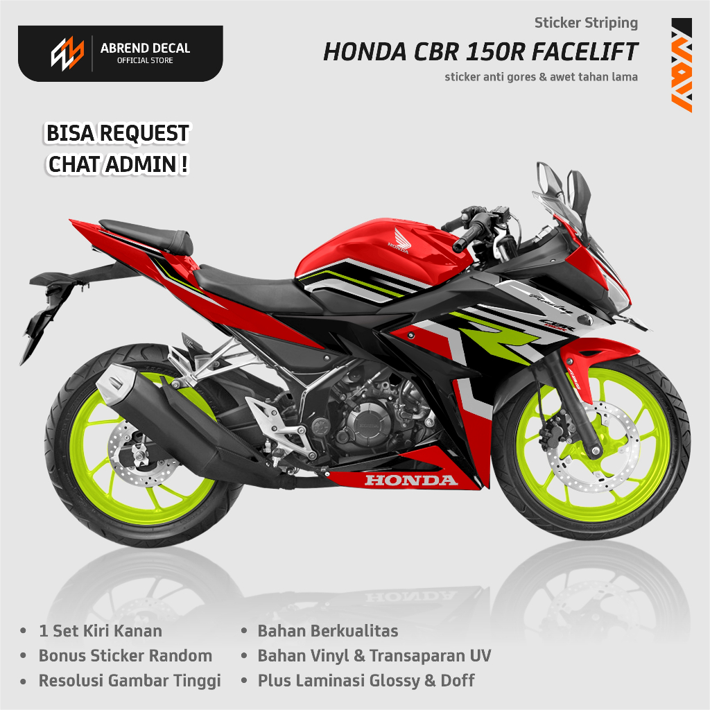 STRIPING CBR 150 R FACELIFT TRI COLOR RACING / STICKER VINYL ANTI GORES CBR K45G  K45N / STOCK DECAL