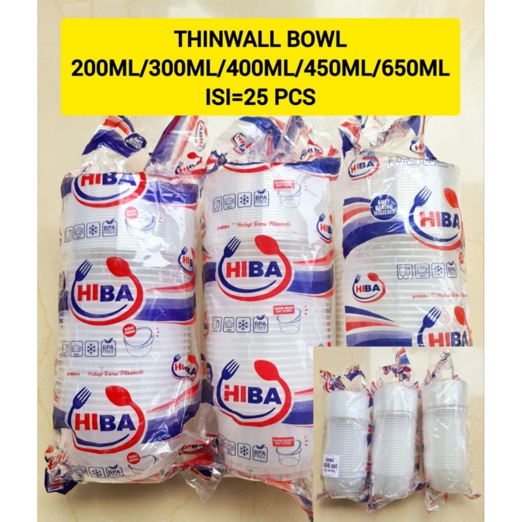 THINWALL BOWL/FOOD BOWL HIBA/ Mangkok Plastik Cup Makanan Puding Bubur 200 ML 300 ML 400 ML450 ML