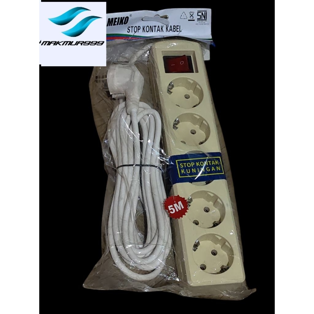 terminal listrik 5 colokan kabel 5 meter / stop kontak kuningan