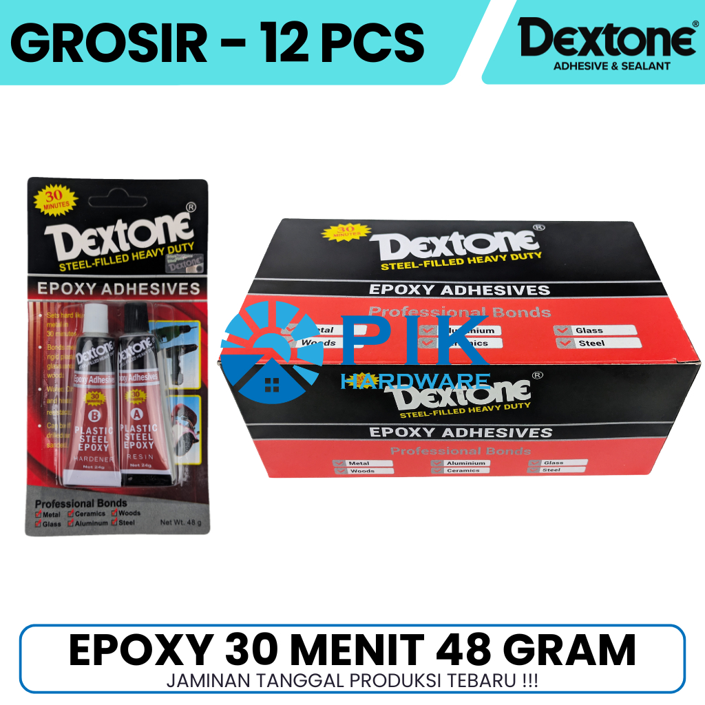 12 PCS - LEM EPOXY BESI 30 MENIT DEXTONE 48gr - LEM CAMPUR HITAM PUTIH ADHESIVES SERBAGUNA