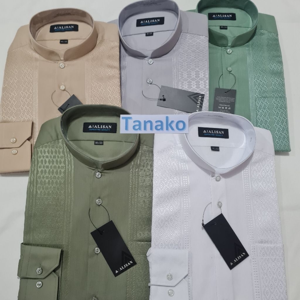 Baju Koko ALISAN Kemeja koko pakaian Muslim Pria Lengan panjang kancing manset S M L XL big size