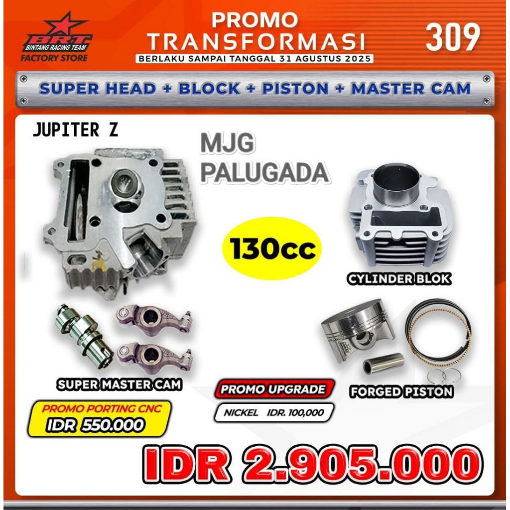 PAKET BORE UP JUPITER Z 130CC BRT PAKET BLOK PISTON HEAD ROCKER ARM NOKEN AS MASTER CAM BINTANG RACI
