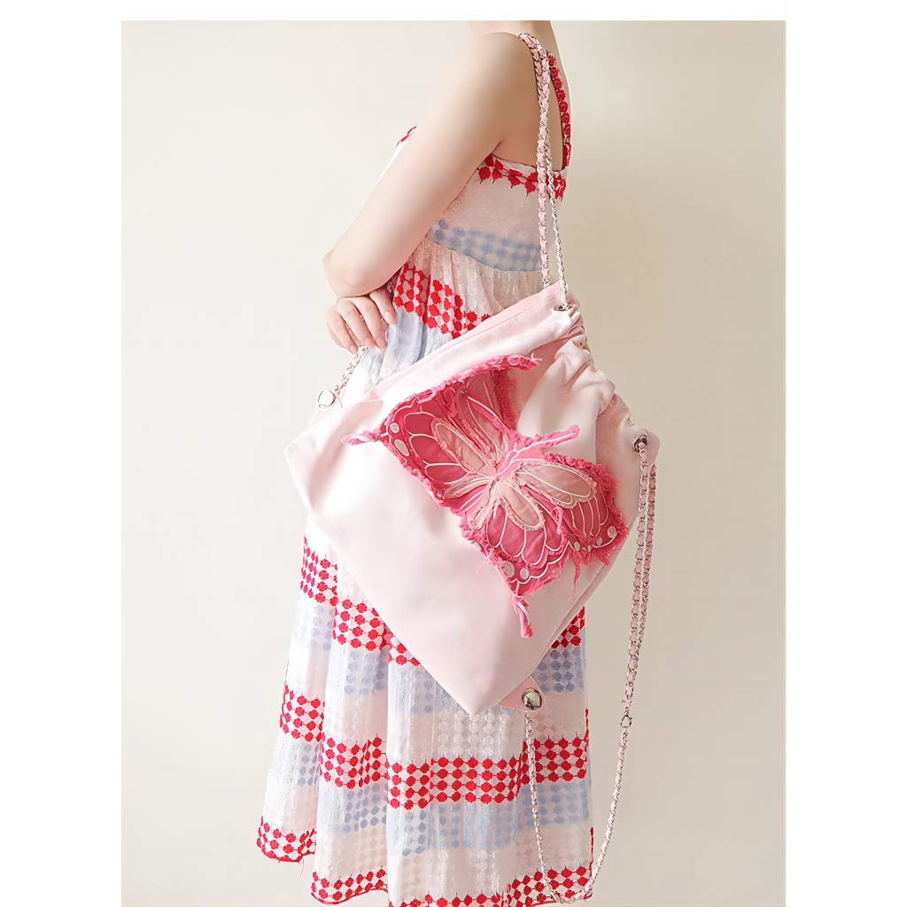 Backly — Tas Kupu-kupu Wanita Aesthetic Kanvas Cantik Lucu Kapasitas Luas Motif Kupu-kupu Tas Serut 