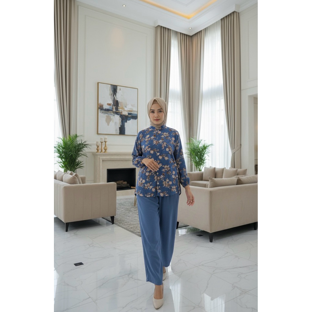 One Set Setelan Rayon viscose mix crinkle airflow kekinian-One Set Rayon Mix Crinkle Setelan Kemeja 