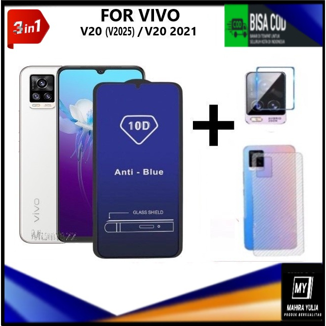 Promo Paket 3in1 Tempered Glass Anti Blue Light Vivo V20 ( V2025 ) / V20 2021 Full Cover Anti Radias