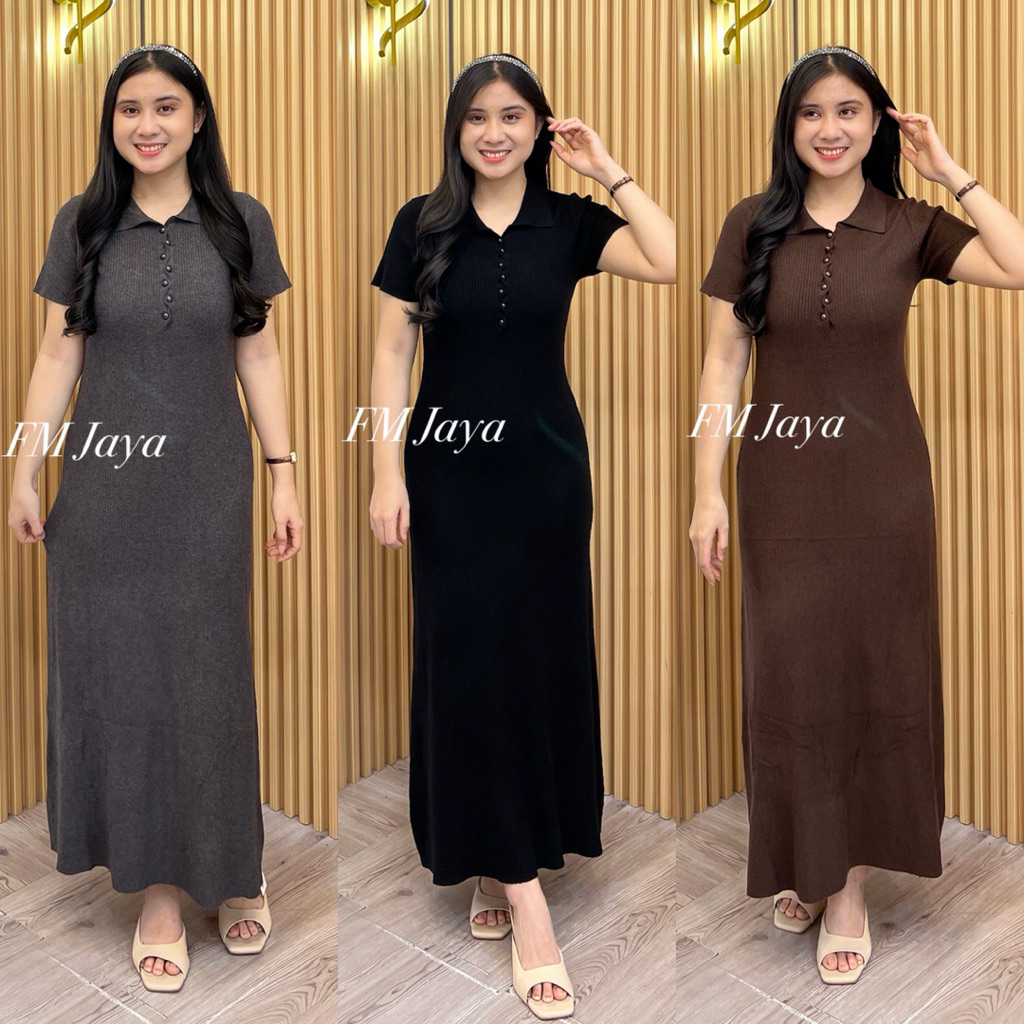 DRESS RAJUT KERAH 5136 || LONG DRESS WANITA PREMIUM || DRESS WANITA LENGAN PENDEK || RAJUT WANITA FA