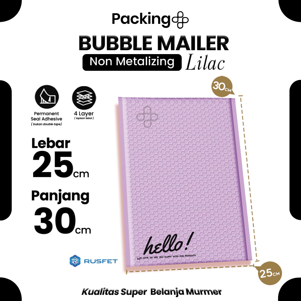Bubble Mailer Lilac 25 x 30 cm Amplop Envelope / Security Bag Mailer - Rusfet Harga Ecer Satuan