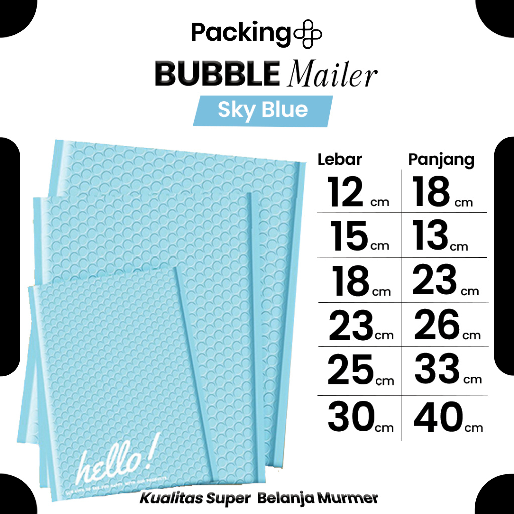 Amplop Bubble Mailer Polos 12 x 18 cm Sky Blue Harga Ecer Amplop Packing Hello Series Rusfet