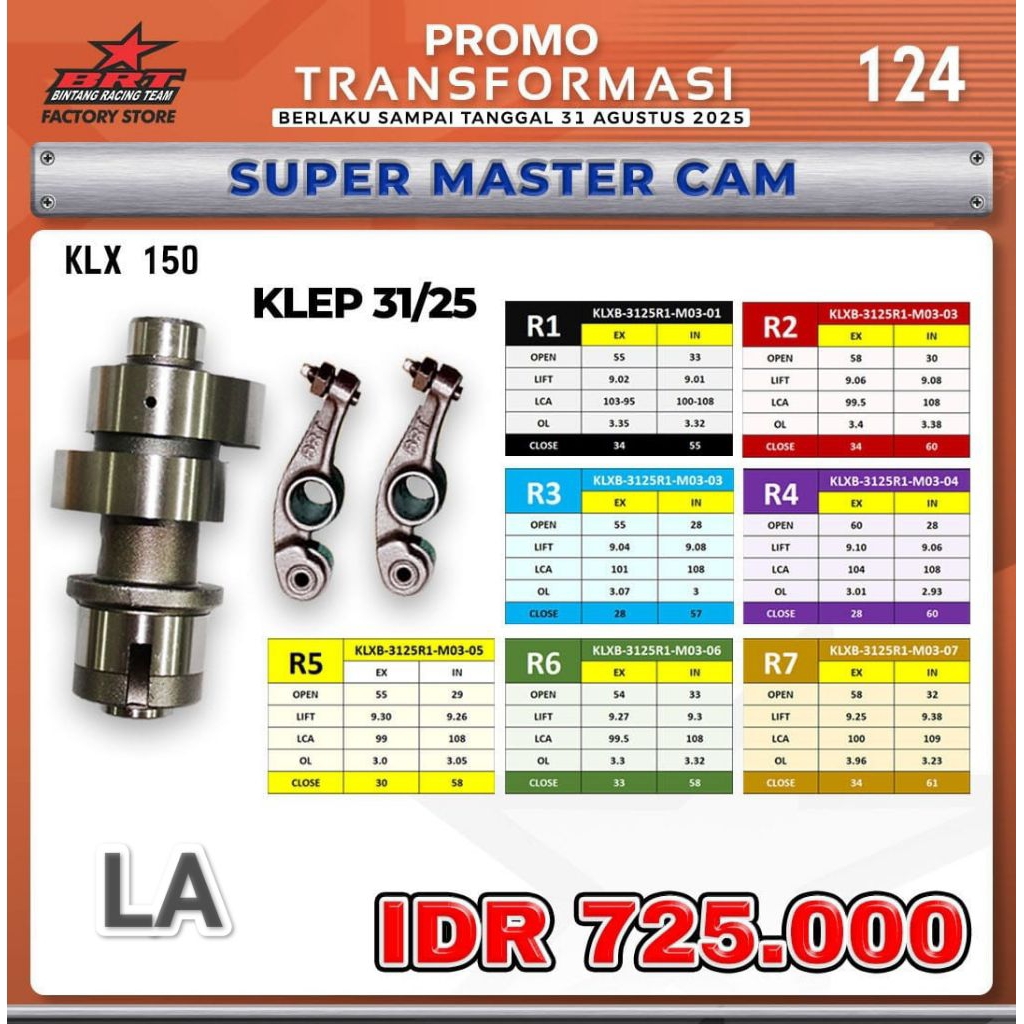 MASTER CAM NOKEN AS ROCKER ARM KLX 150 BRT KLEP 31/25 CAM KLX150 R1,R2,R3,R4,R5,R6,R7 NOKEN AS (BINT