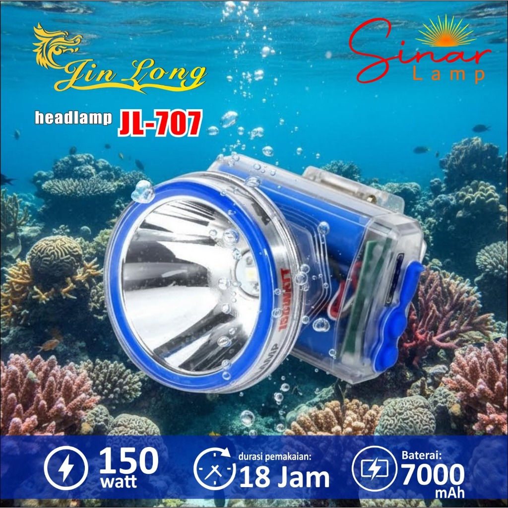 Senter Kepala / Headlamp Jinlong JL 707 waterproof / tahan air 150 watt super terang