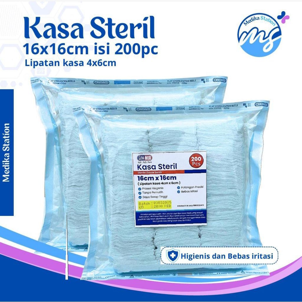 GUNAMED KASA STERIL LIPAT SIAP PAKAI/KASA STERIL UKURAN 16CM X 16CM (sebelum dilipat) ISI 200PCS/ PO