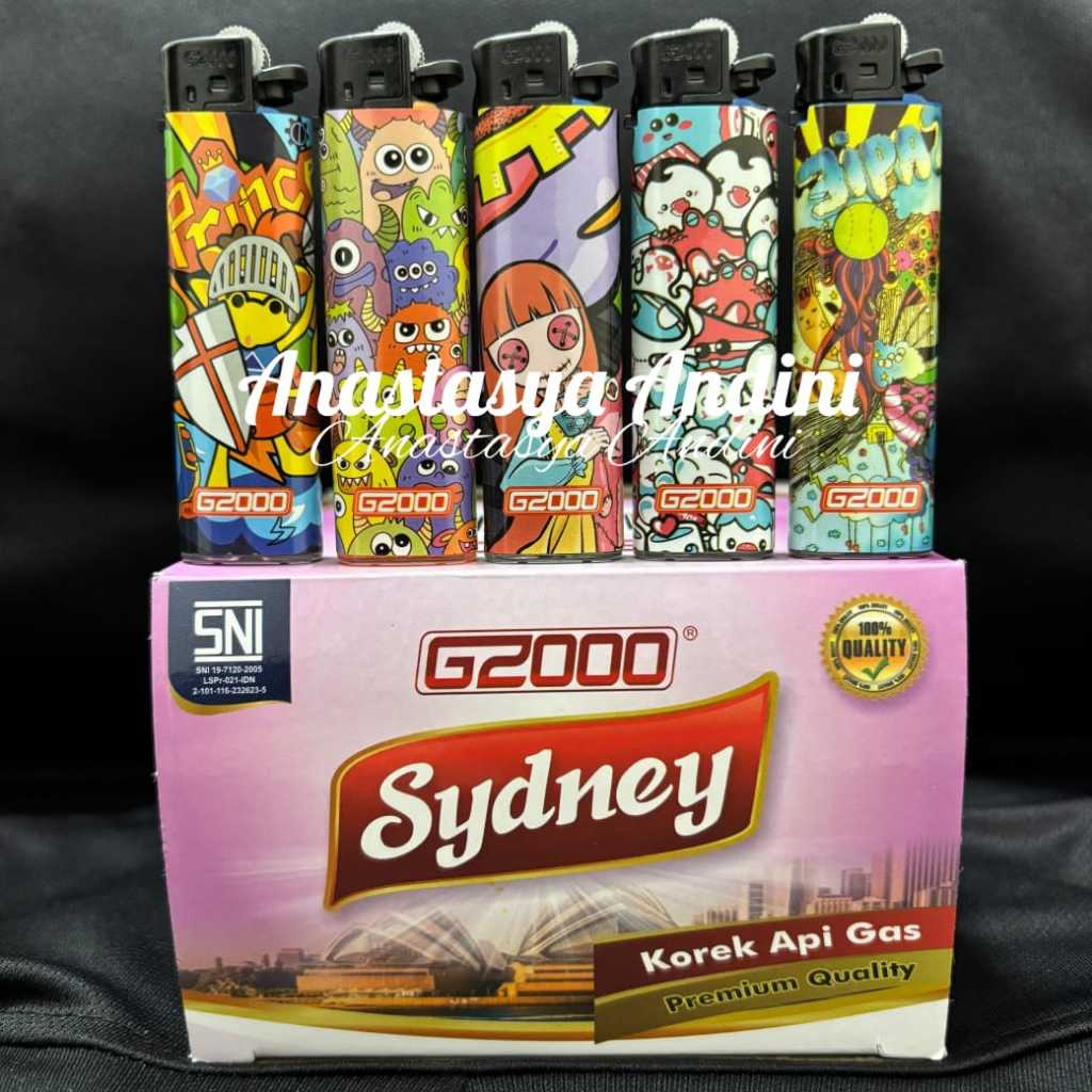 Korek Nyala Api Roda Oval Merk G2000 Sydney Doodle Art Stiker [isi 50 pcs]
