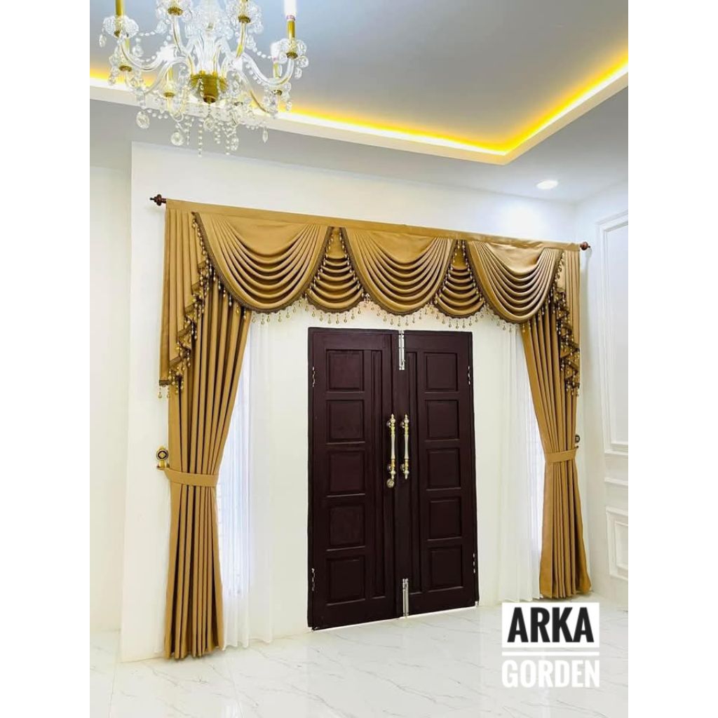 Gorden satu set poni gelombang mewah bahan BLACKOUT import tebal