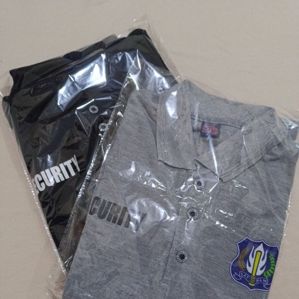 Preloved second baju kaos polo lengan panjang security abu dan hitam size L