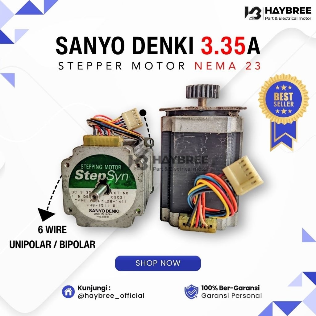 Stepper Motor Nema 23 SANYO DENKI 3.35A 1.8° DEG 2-Phase | Original Japan Motor
