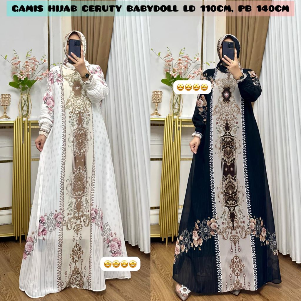 GAMIS CANTIK CERUTY SET HIJAB PREMIUM DRESS PESTA MEWAH KEKINIAN BAJU BROKAT KONDANGAN CANTIK