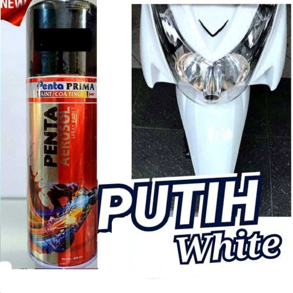 Pilok Cat Putih Solid Penta Aerosol 400ml Cat Semprot Vleg Sepeda Motor Mobil