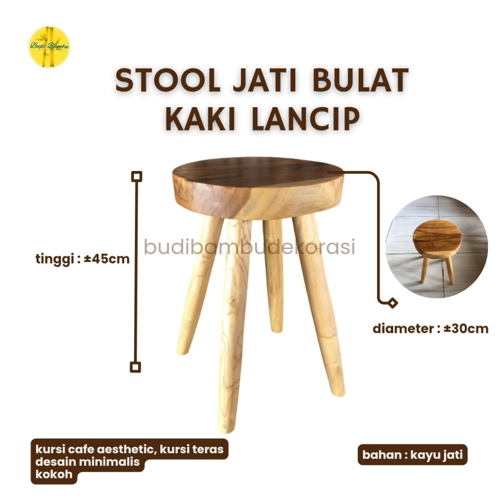 Kursi Jati Bulat Kaki Lancip Stool Jati Bulat Kursi Cafe Kursi Bulat Kursi Taman Kursi Teras Murah