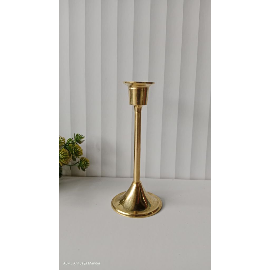 Tempat lilin  kuningan motif polos gold tempat lilin tinggi 1 pcs