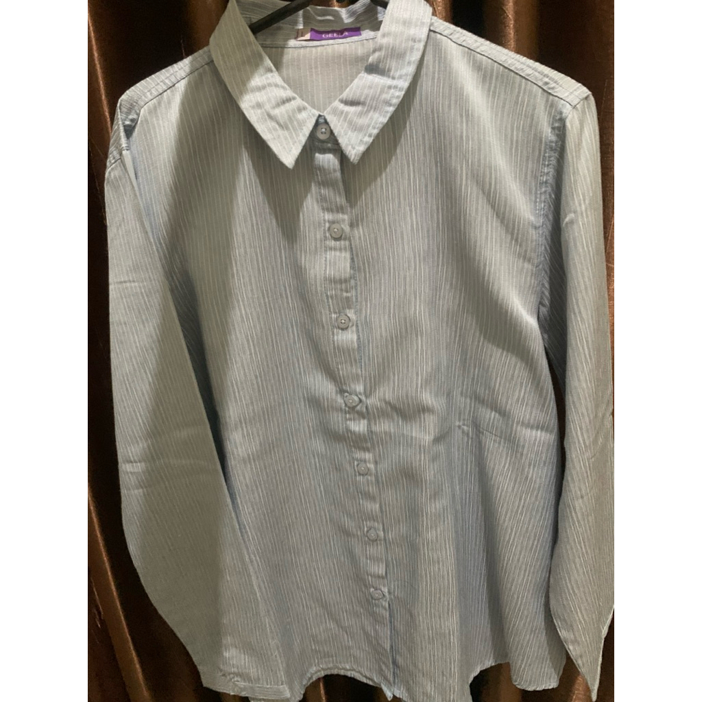 (PRELOVED) Kemeja GEELA Biru Garis Putih