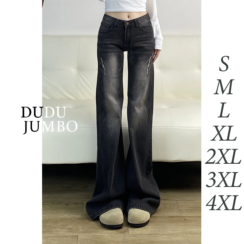 Celana cutbray wanita  Celana Jeans Retro-celana jeans Kelabu hitam high waist  korean style -celana