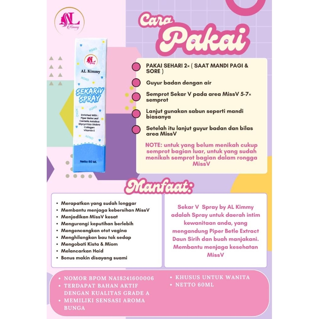 AL KIMMY SEKAR V SPRAY 60ML / MISS V SPRAY / MERAPATKAN MISS V / MEMBERSIHKAN MISS V / MISS V SPRAY 