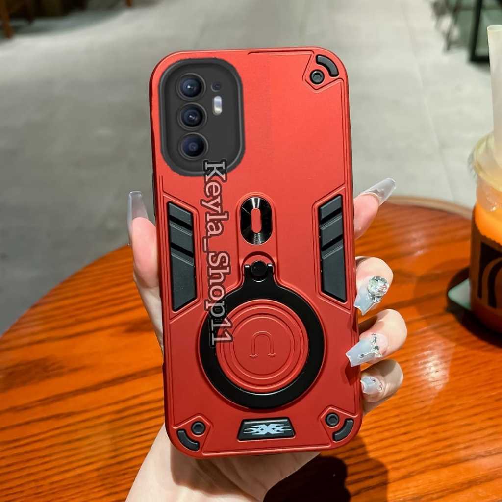 Case Bracket For OPPO RENO 6 4G Hard Case Pro Camera Carbon Fibre 360 Degree Rotasi Ring Casing HP