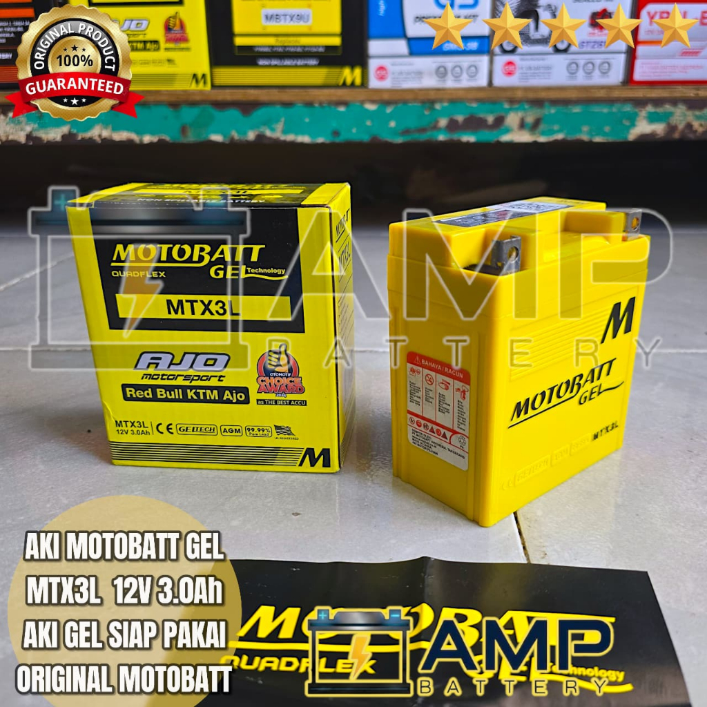 Aki Motor Yamaha RX King RX Spesial MTX3L Motobatt Aki Kering Gel 12V/3Ah Original