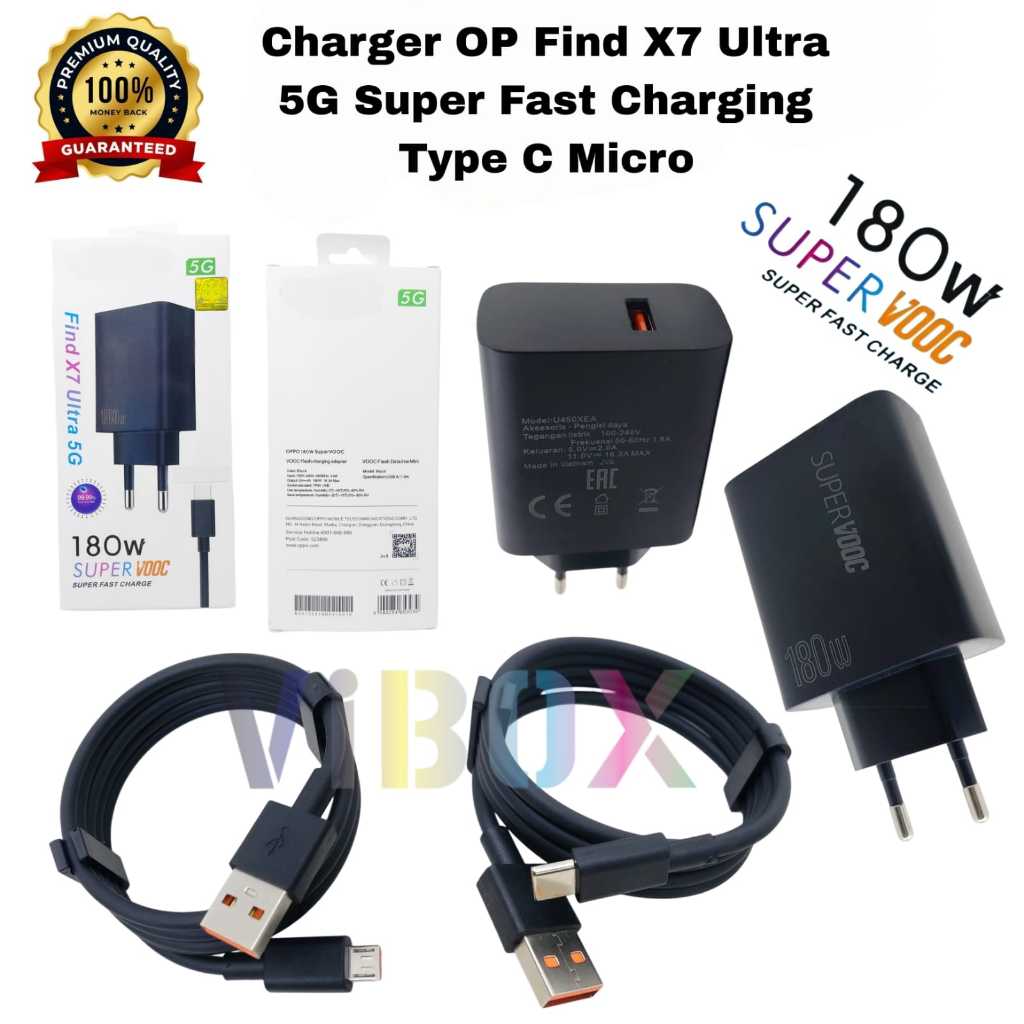 Charger Kompatibel For OPPO Find X7 Ultra 5G Black 180W Supervooc Micro Type C  Fast Charging [SEN]