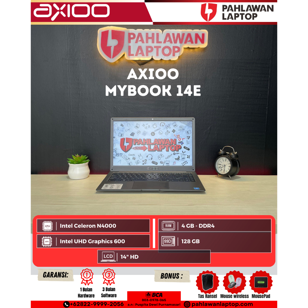 Laptop Axioo Mybook 14E Intel Celeron N4000/Ram 4GB/SSD 128GB/Layar 14"