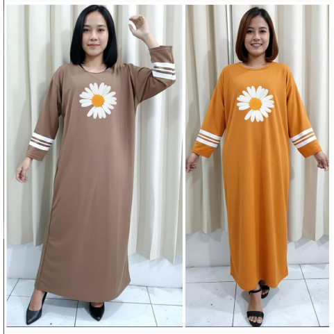 Gamis wanita dewasa FLOWERS Lengan panjang garis pakaian perempuan kaos