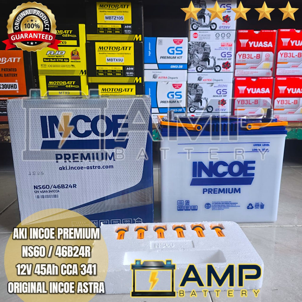 Aki Mobil NS60 46B24R INCOE Premium Aki Basah 45Ah ORIGINAL INCOE ASTRA