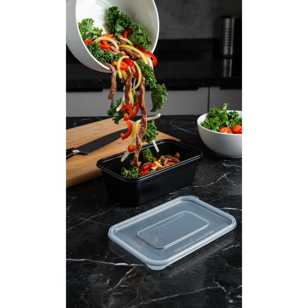 Thinwall Rectangle 750ml Hitam 25pc / Wadah Makanan Thinwal 750 ml B