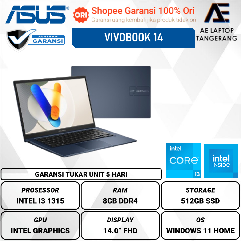 Asus Vivobook X1404VA Intel Core i3 1315 8GB 512GB W11 14 inch FHD