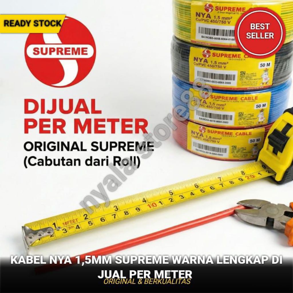 Kabel NYA Supreme 1.5mm & 2.5mm Per Meter Kabel Listrik Instalasi (Pilih Warna)