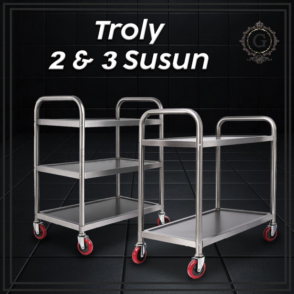 Troli Dorong Angkut Barang 2 Dan 3 Susun Kuat, Higienis & Anti Karat Include Packing Kayu | Troli Sa