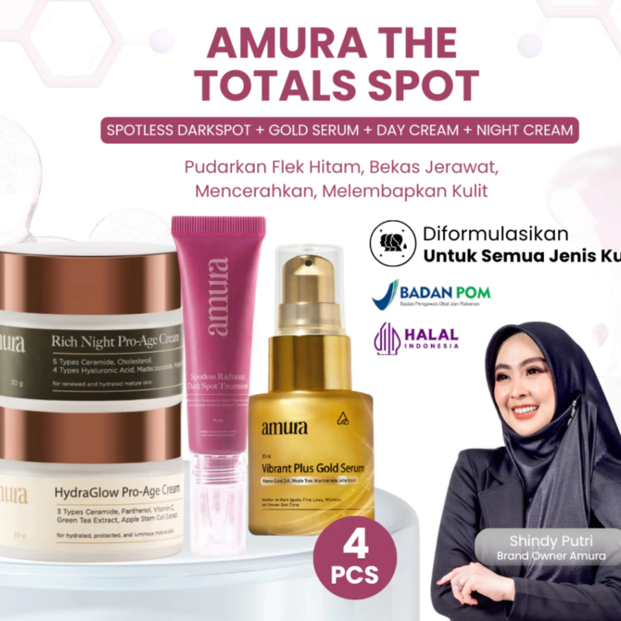 AMURA Skincare Wajah Mencerahkan Mengatasi Bekas Jerawat Dark Spot + Gold Serum + Cream Official