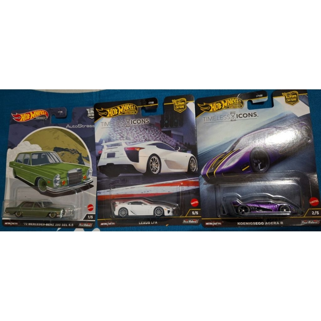 hotwheels premium mercedes benz 280 sel 4.5 lexus LFA  & koenigsegg agera r