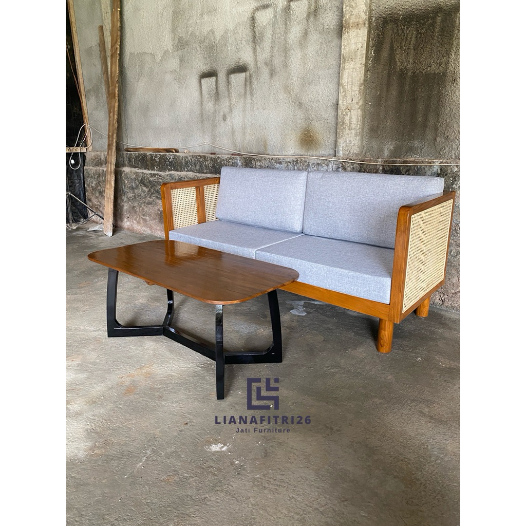 set bangku sofa minimalis rattan kayu jati terlaris
