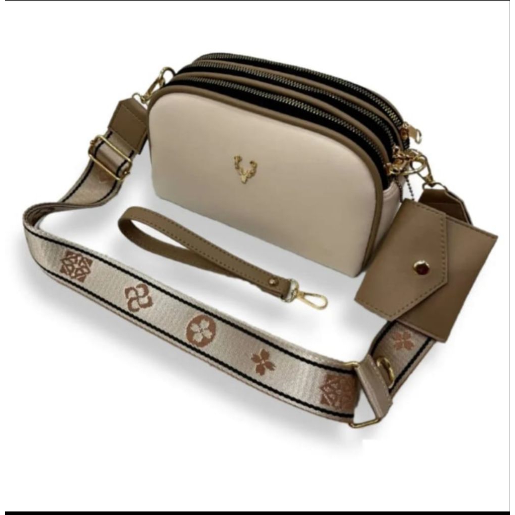 Tas selempang Wanita 3 Ruang Resleting Naura bag modis kekinian